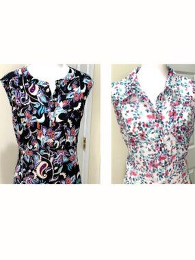 2 Liz Claiborne Career Sleeveless Floral Women Blouses Black Purple Size XL